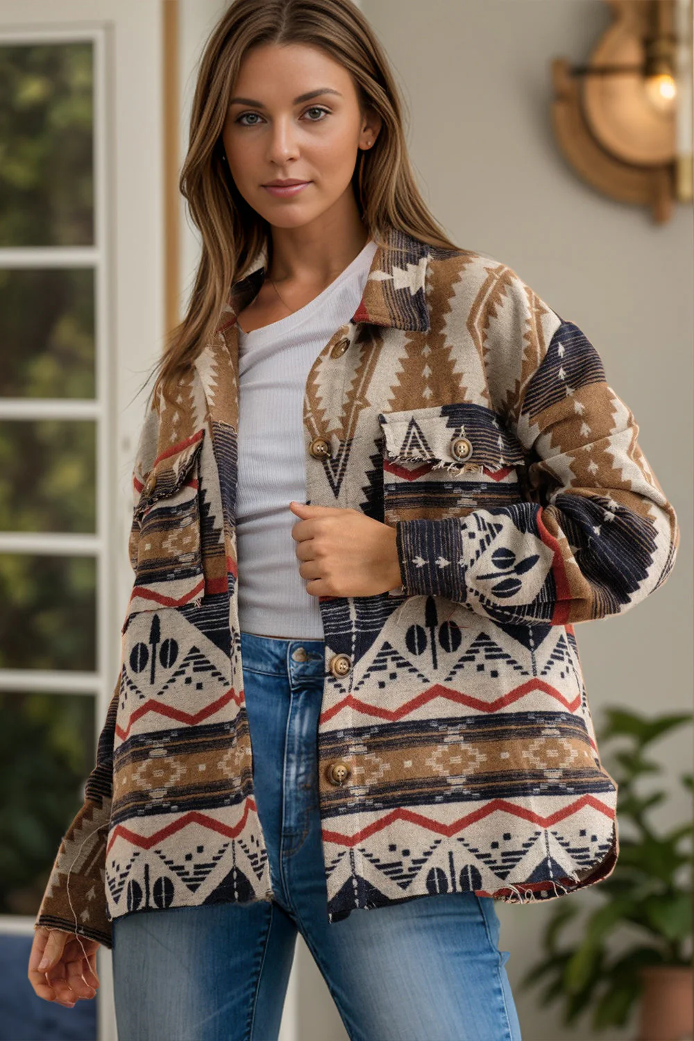 Lea | Geometric long sleeve button down jacket - Image 2