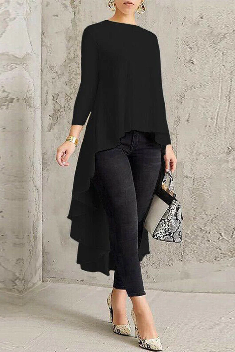 Leila | Casual, simple, solid, asymmetrical O-neck tops - Image 2