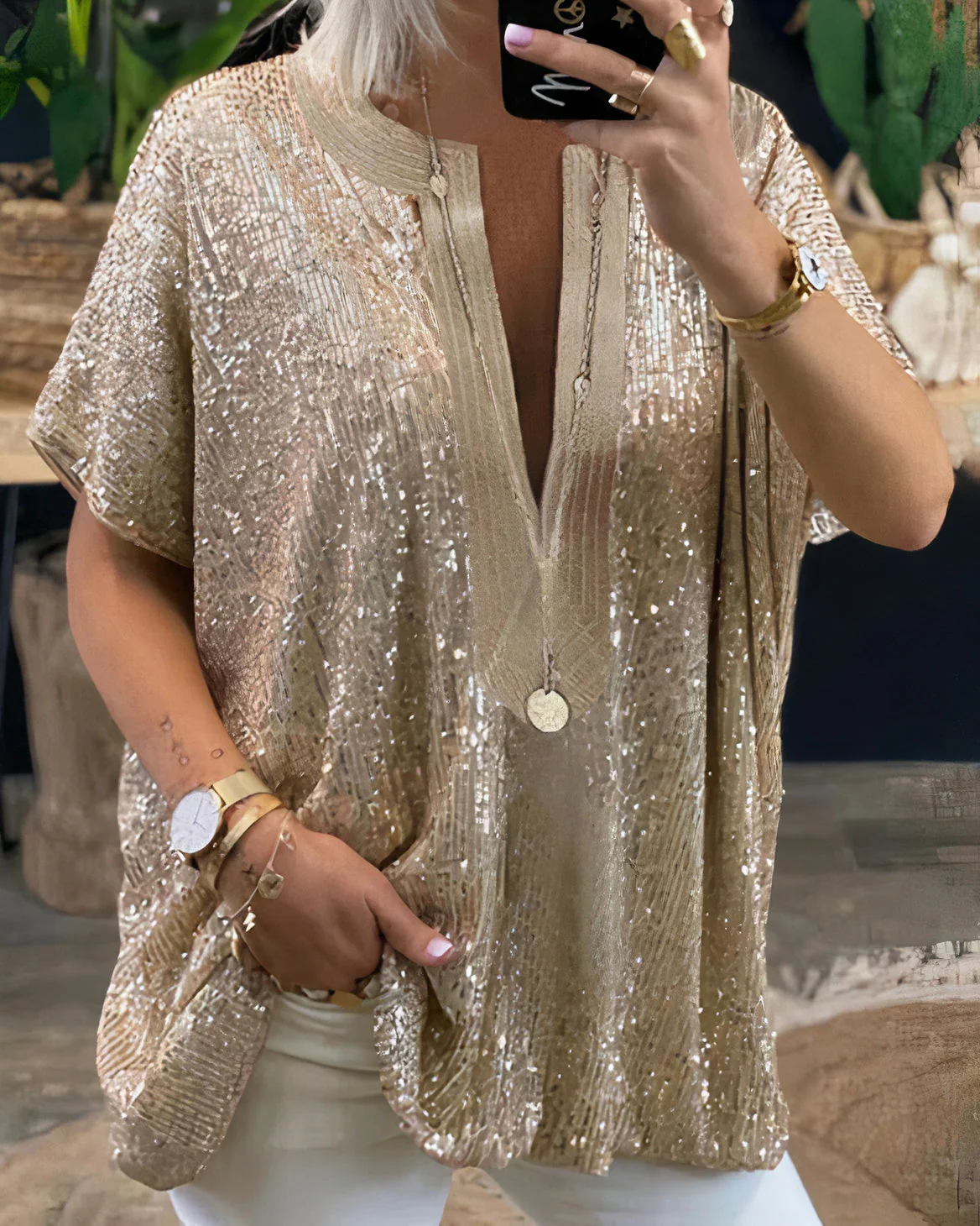 Leila® | Elegant Sequin Blouse For Women