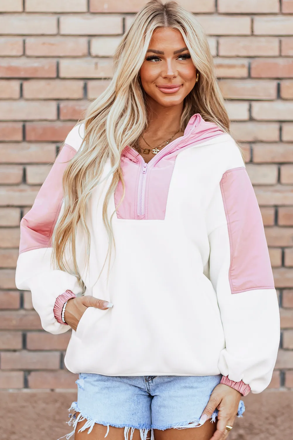 Leire | Color block, long sleeve, half zip hoodie - Image 2