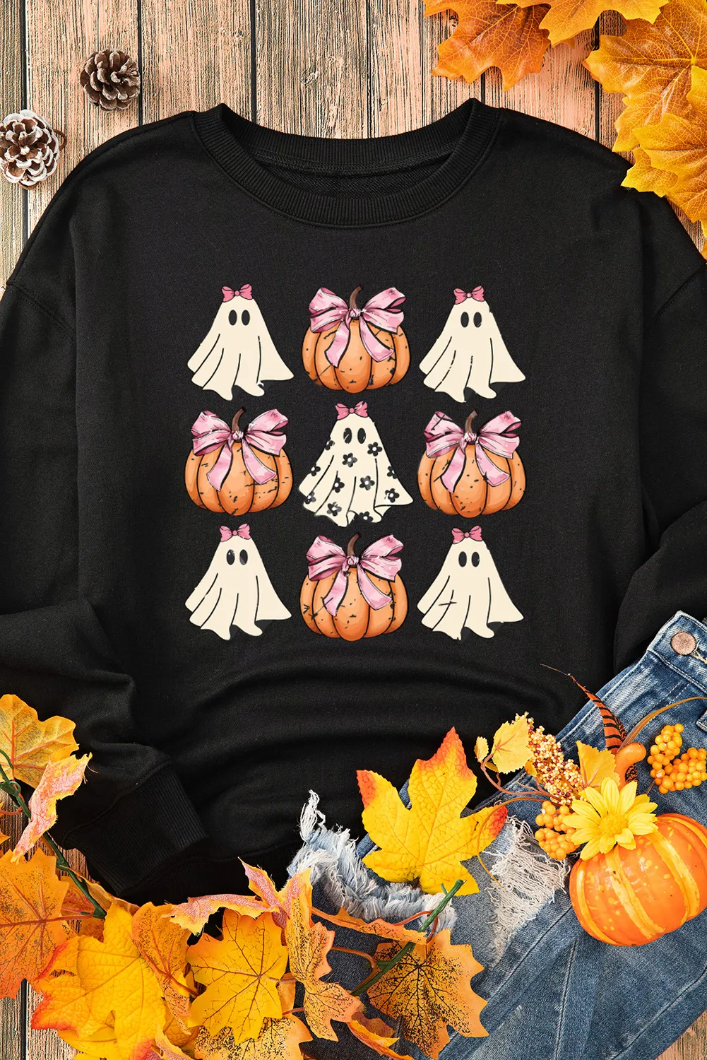 Leire | Pumpkin & Ghost crew neck long sleeve sweatshirt - Image 4