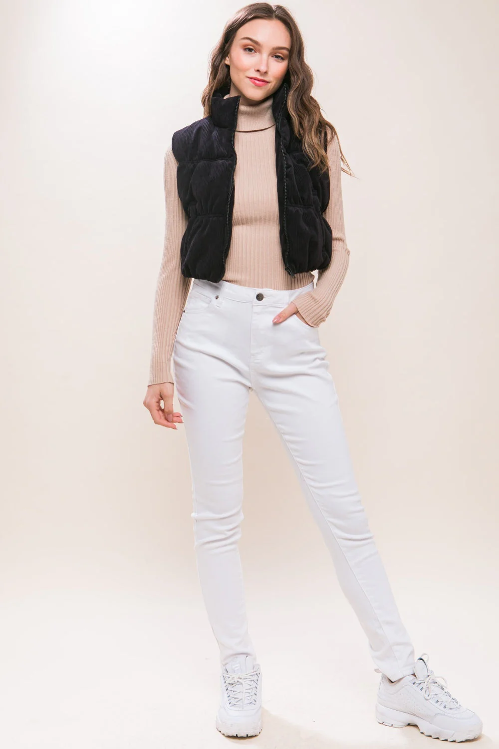 Lena | Love Tree corduroy puffer vest with zip and pockets - Image 3