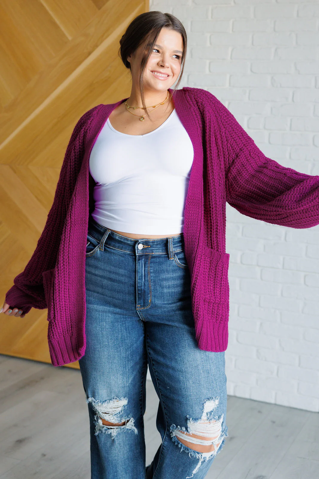 Leonie | Maybe Monday Cardigan in Berry - Image 2