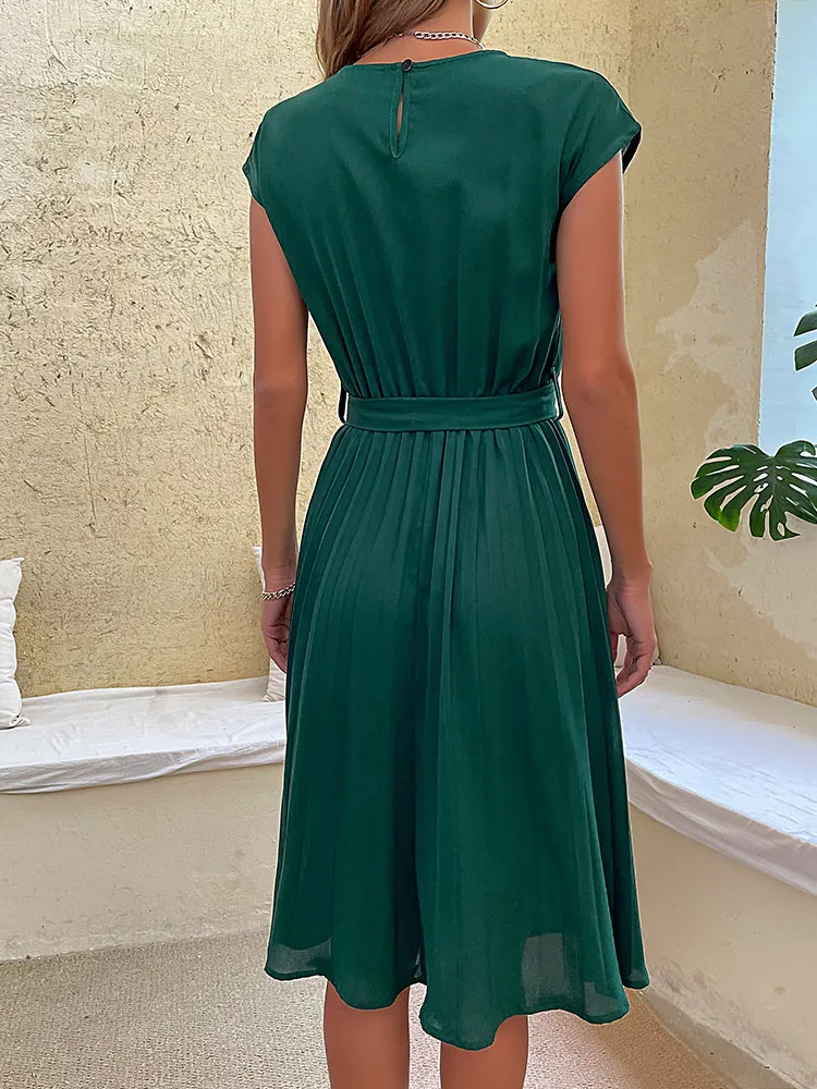 Leonor® | Short Sleeve Pleated Casual Mini Dress For Summer - Image 3