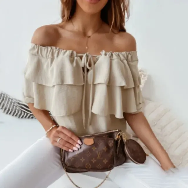 Leonor® | Women'S Blouse Made Of Loose Chiffon With Off-The-Shoulder Flounces And Elastic Shoulder Strap - Image 3
