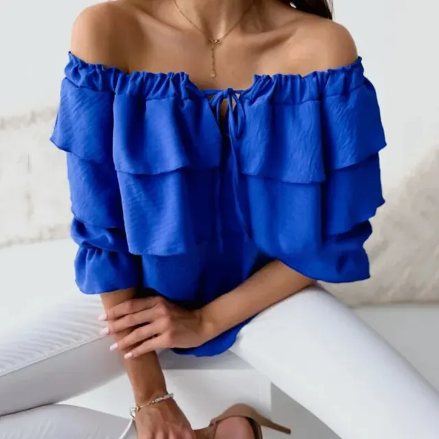 Leonor® | Women'S Blouse Made Of Loose Chiffon With Off-The-Shoulder Flounces And Elastic Shoulder Strap - Image 4