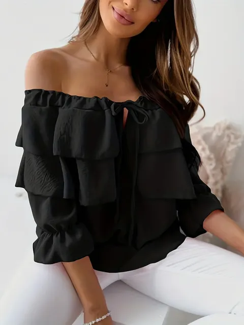 Leonor® | Women'S Blouse Made Of Loose Chiffon With Off-The-Shoulder Flounces And Elastic Shoulder Strap - Image 5