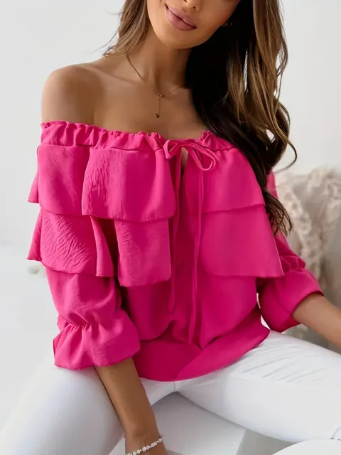 Leonor® | Women'S Blouse Made Of Loose Chiffon With Off-The-Shoulder Flounces And Elastic Shoulder Strap - Image 7