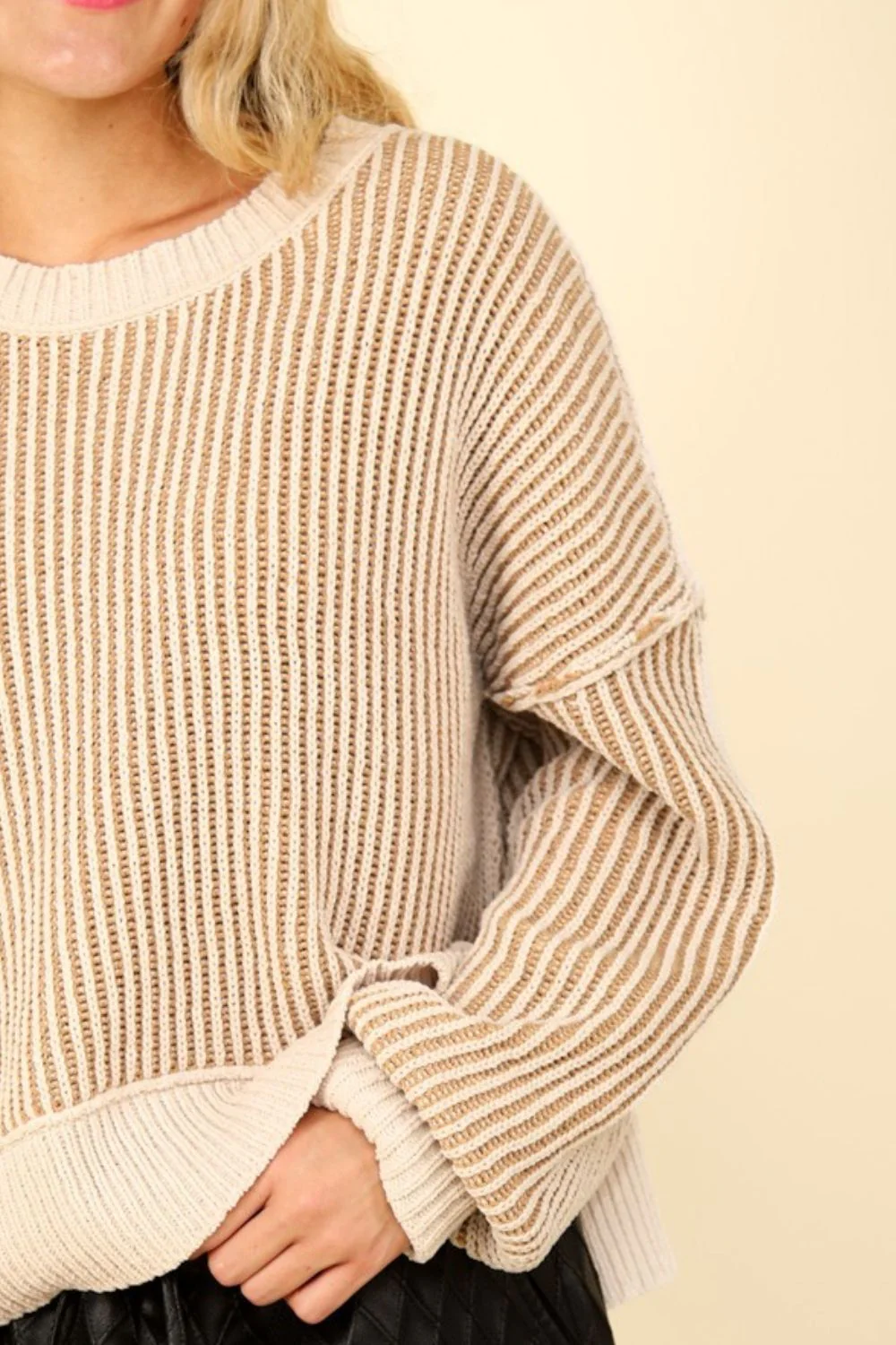 Leticia | VERY J sweater with exposed seam and short, striped slits - Image 3