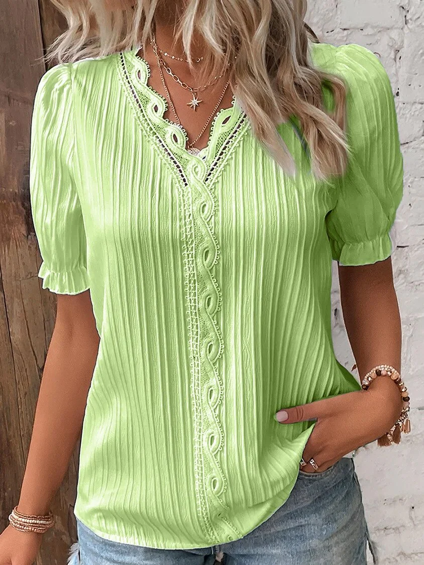 Lia® | Blouse Lace Blouse With Puff Sleeves