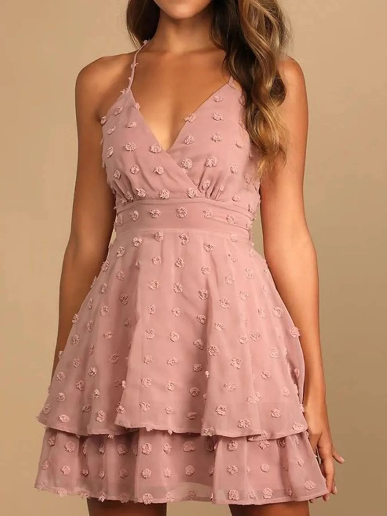 Lia® | Elegant V-Neck Polka Dot Mini Dress - Image 3