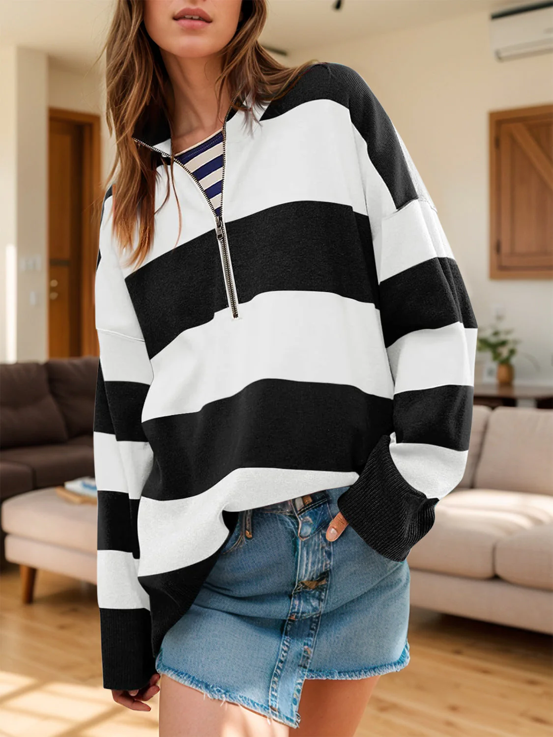 Lidia | Color block half zip sweater with long sleeves - Image 4