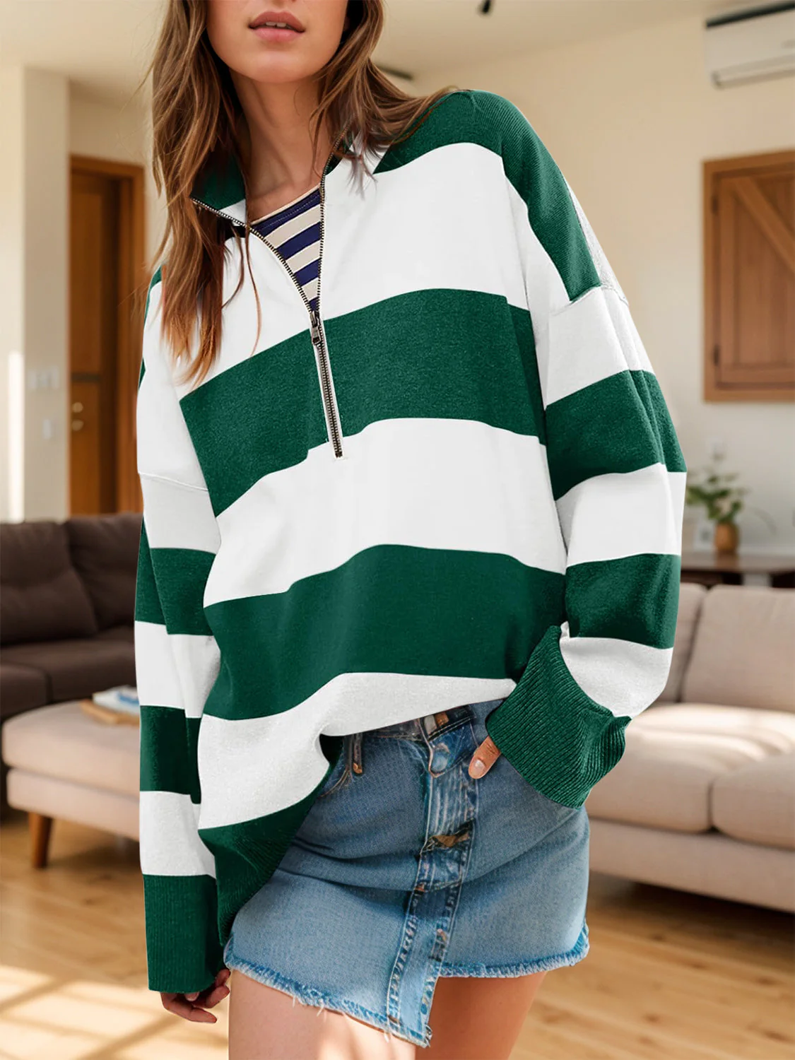 Lidia | Color block half zip sweater with long sleeves - Image 7