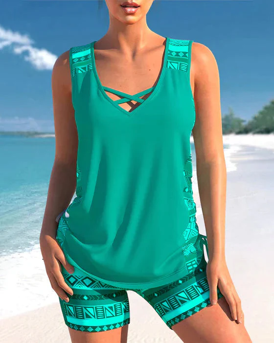 Lila® | Tankini With Tribal Print And Crossed Details - Image 8