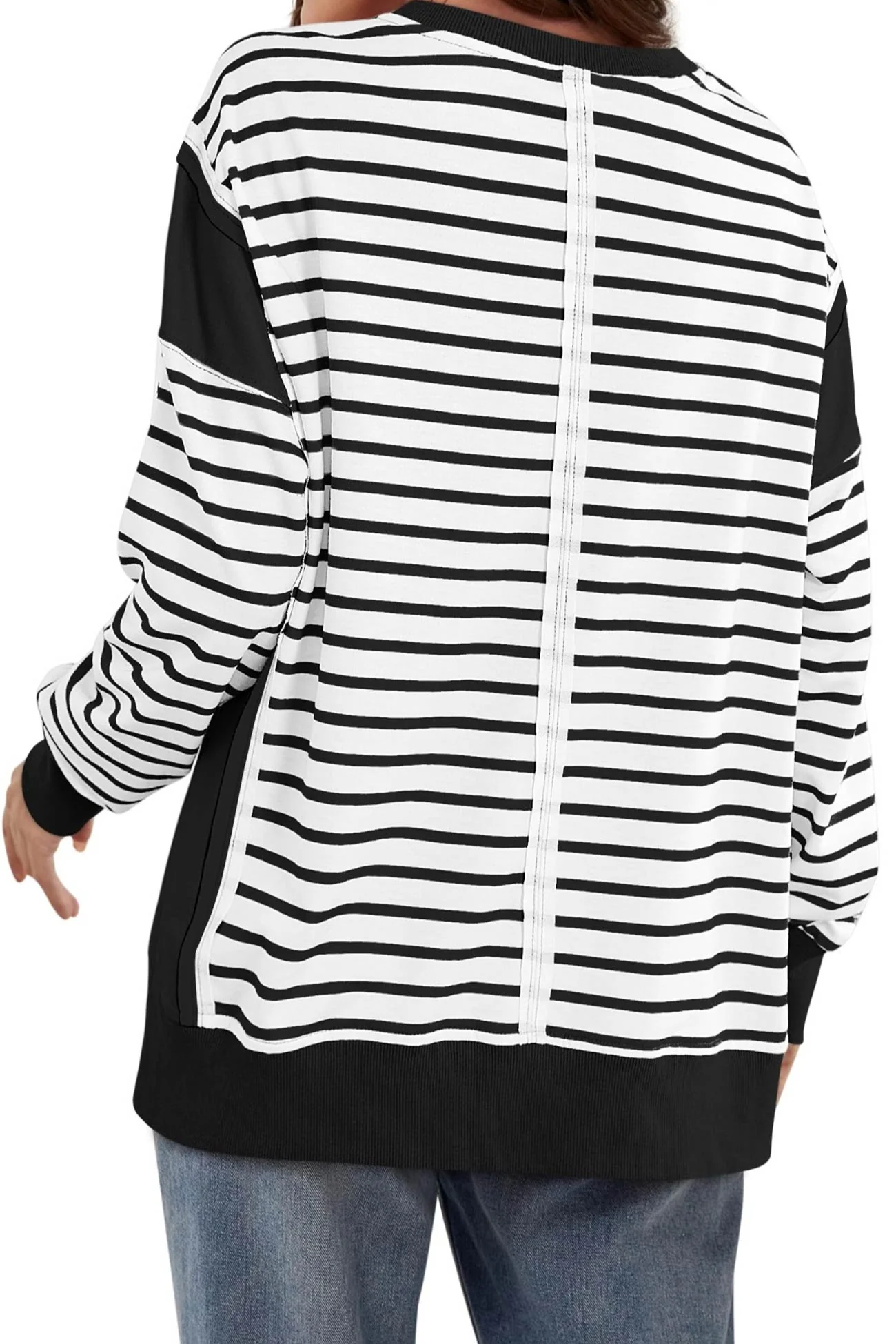 Lilian | Striped patchwork crew neck sweatshirt - Image 13
