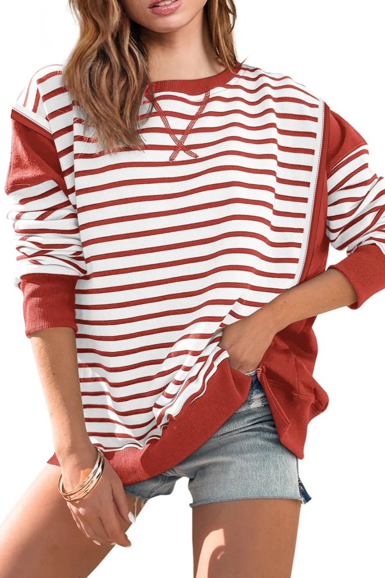 Lilian | Striped patchwork crew neck sweatshirt - Image 17