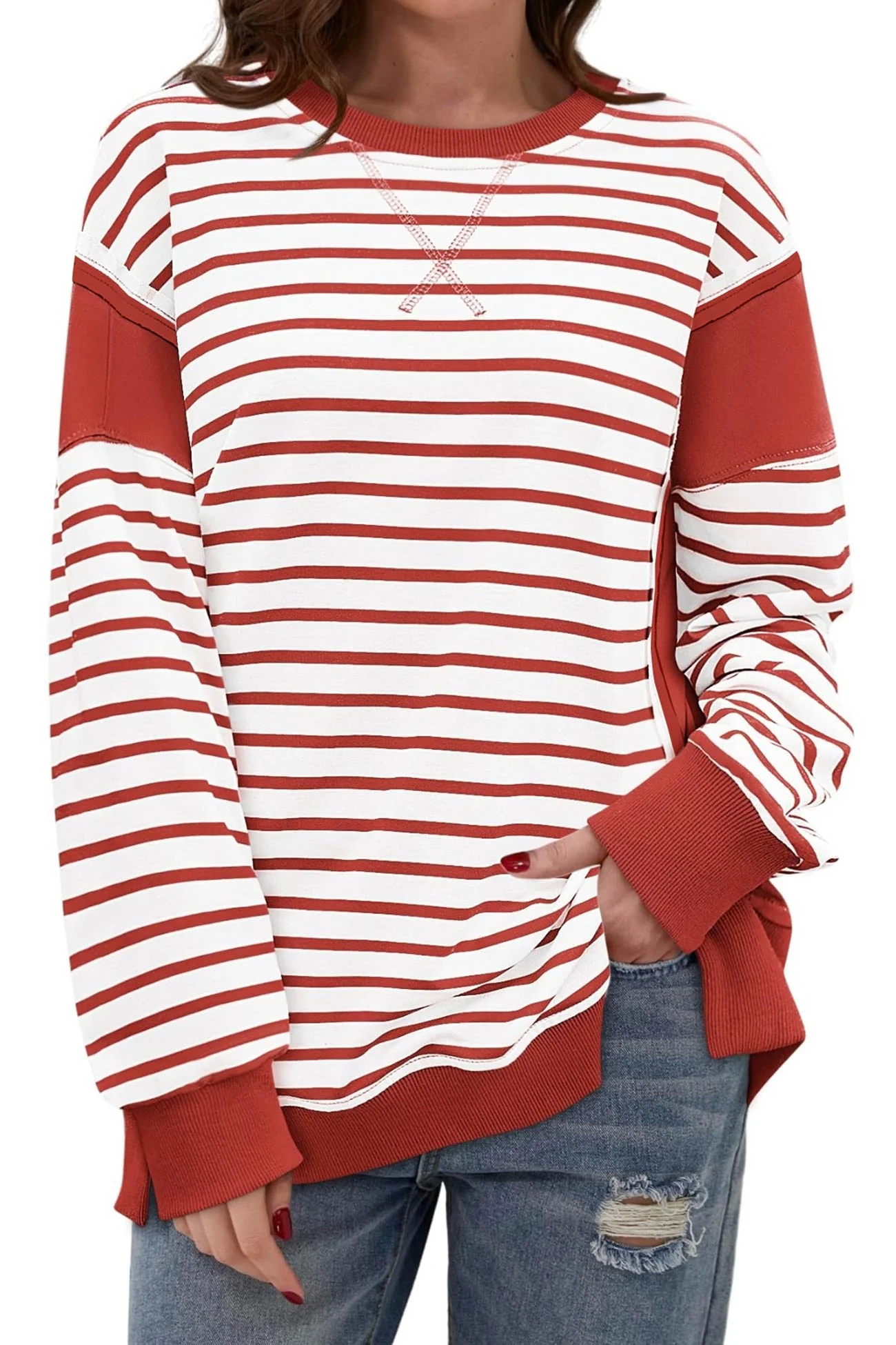 Lilian | Striped patchwork crew neck sweatshirt - Image 18