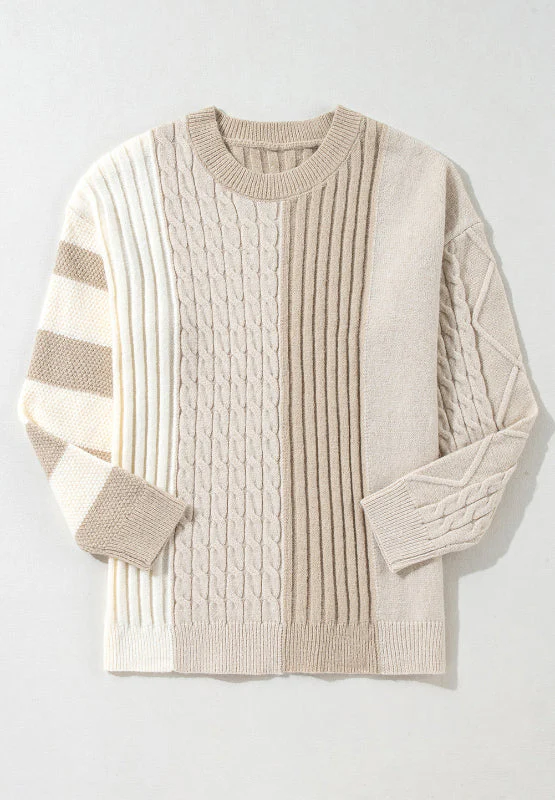 Liliana | Color block crew neck cable knit sweater - Image 6