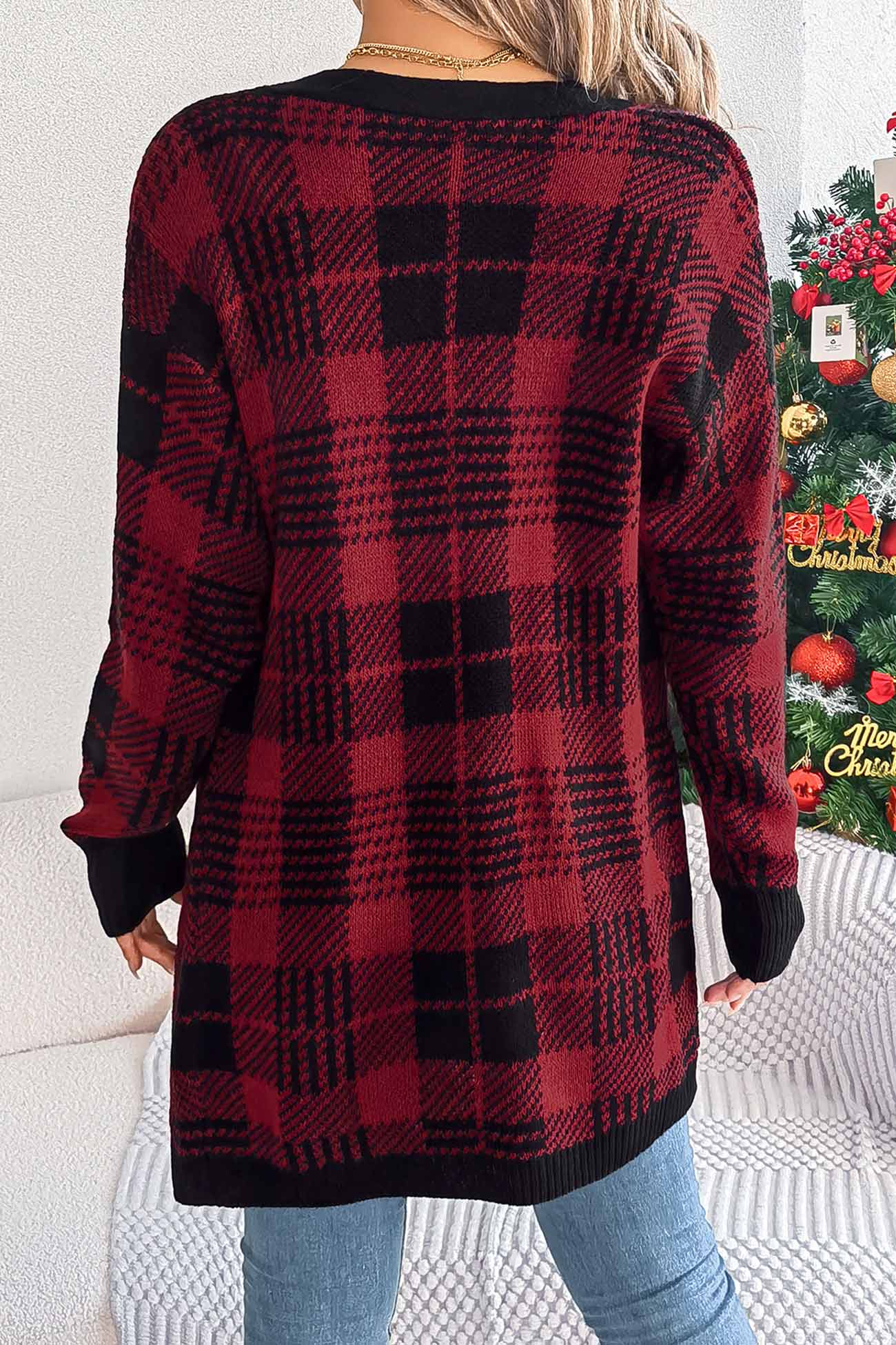 Lilli | Contrast checked cardigan with open front - Image 6