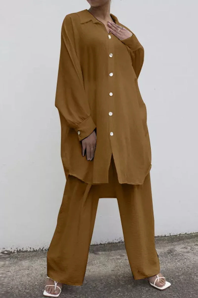 Lina | Casual two-piece suit with a fixed buckle turn-down collar and long sleeves - Image 2