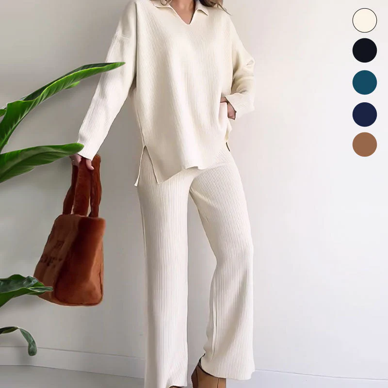 Lina® | Casual two-piece suit with a V-neck and slit. - Image 5