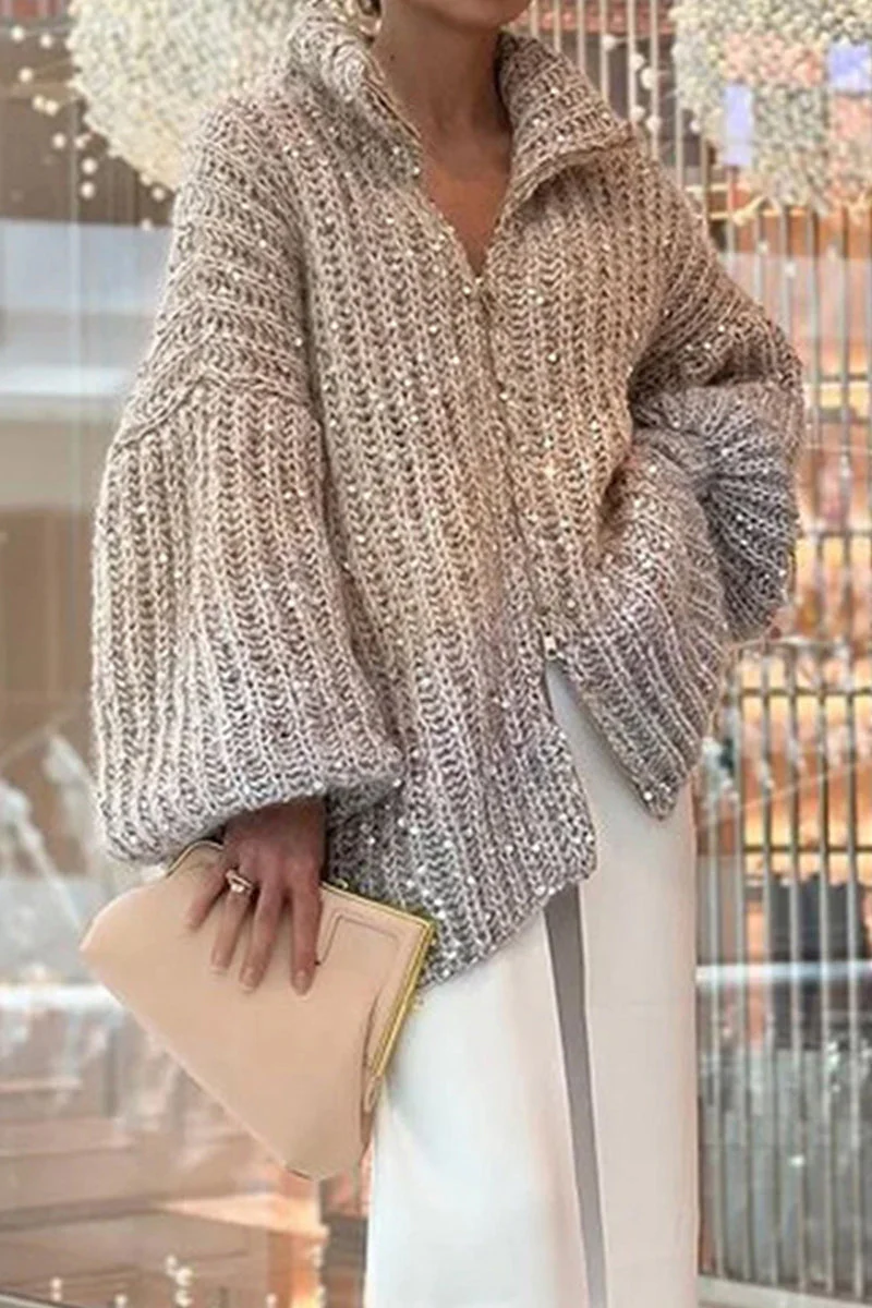 Linda | Casual Celebrities Elegant sequin sweater with turn-down collar - Image 3