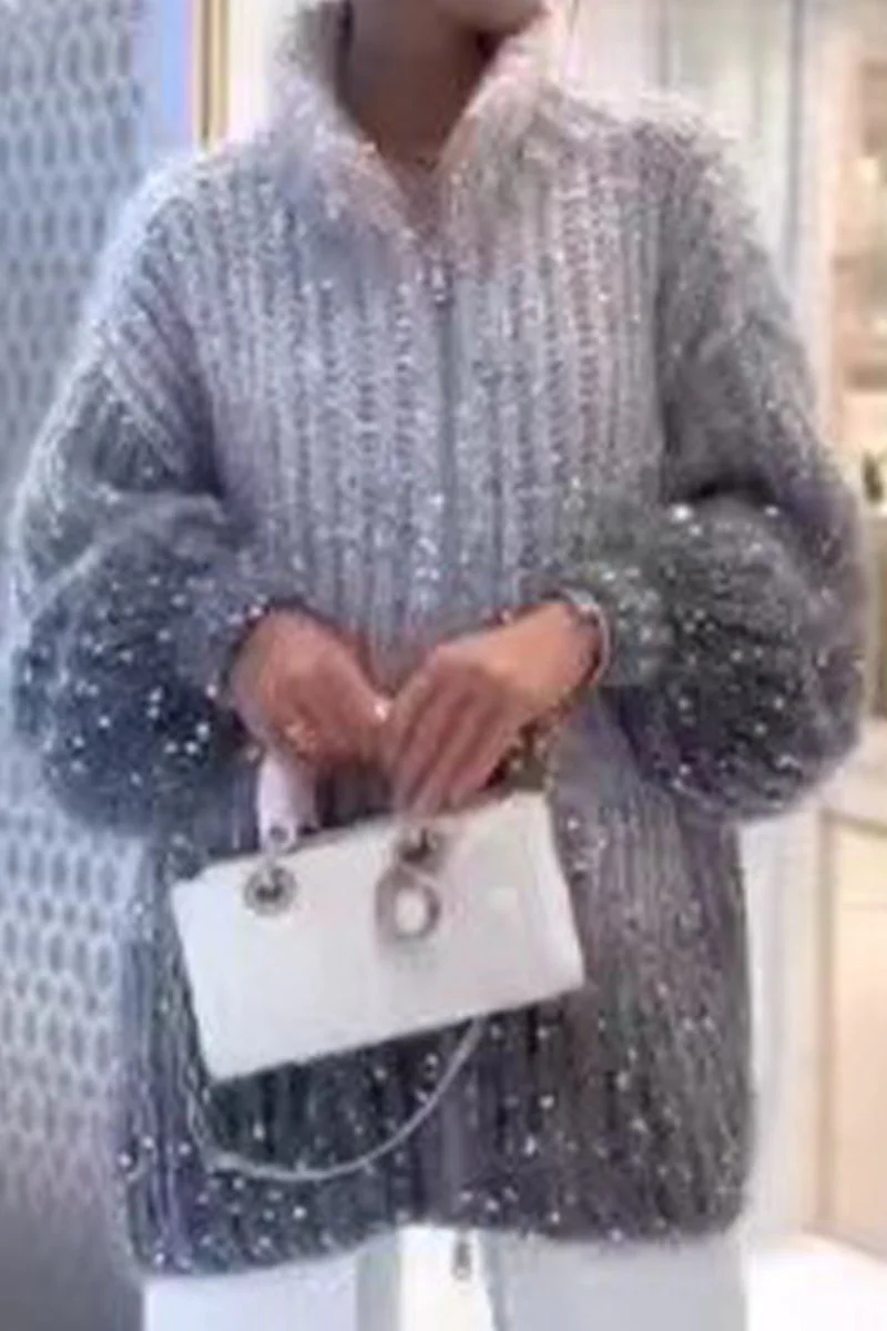 Linda | Casual Celebrities Elegant sequin sweater with turn-down collar - Image 4