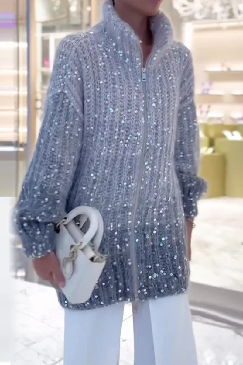 Linda | Casual Celebrities Elegant sequin sweater with turn-down collar - Image 5