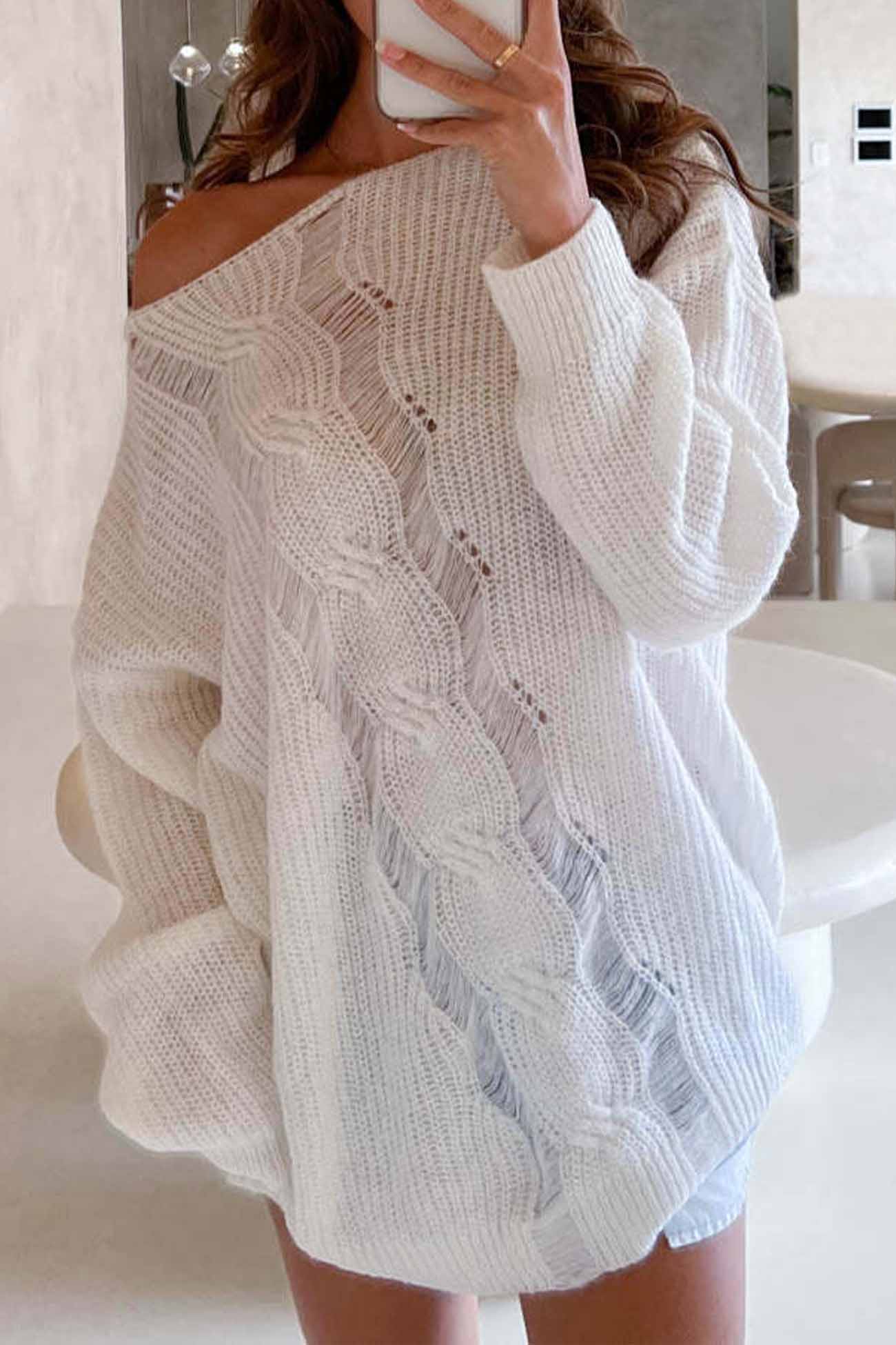 Linda | Hollow knit crew neck sweater - Image 3