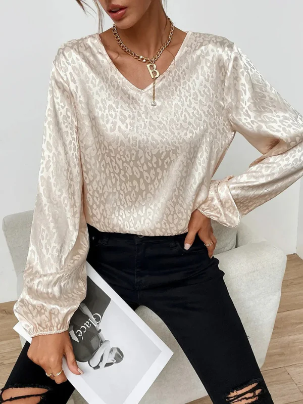 Logan® | Loose Long Sleeve V Neck Leopard Print Blouse - Image 2