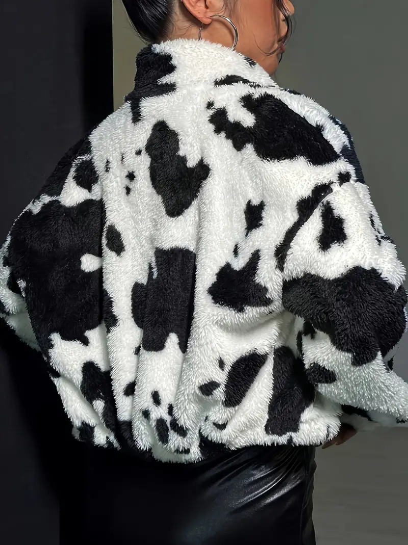 Lorena | Cozy jacket with zip and cow print - Image 2