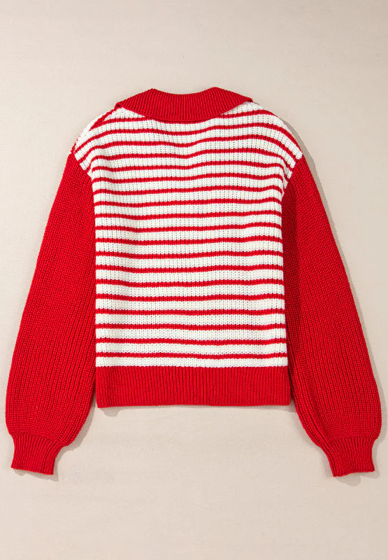 Lorena | Striped long-sleeved sweater with Johnny collar - Image 6