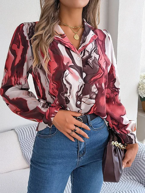 Lorene® | Marble Print Shirt Airy Summer Blouse For Women - Image 10
