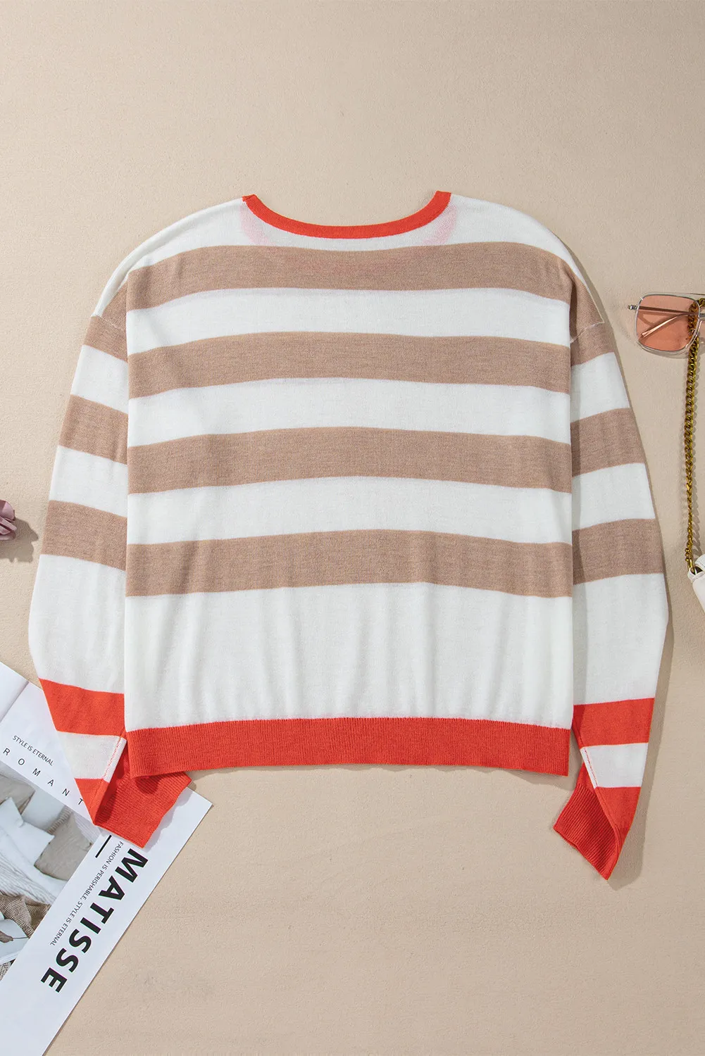 Loretta | Contrasting striped long-sleeved knitted top with a crew neck - Image 4