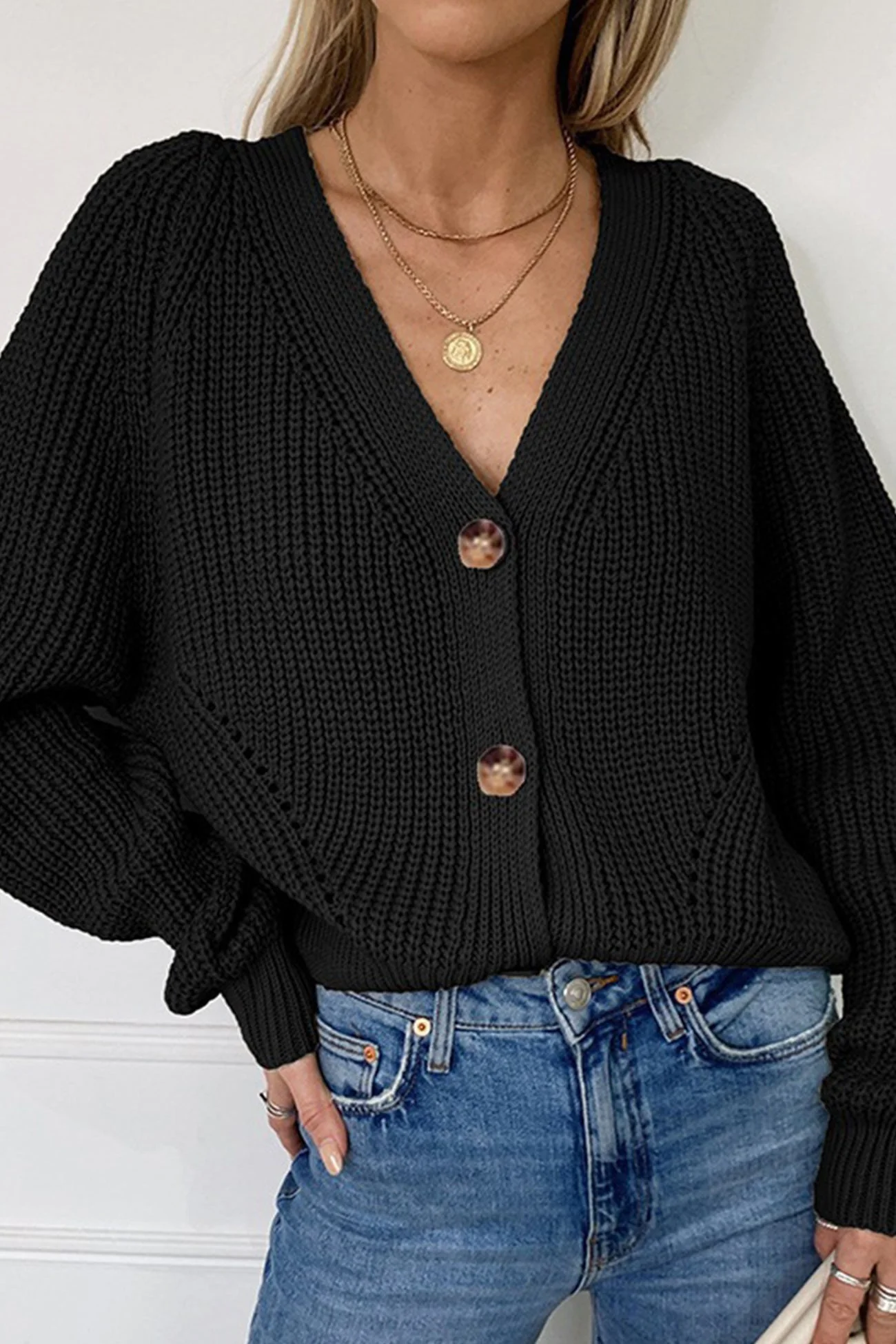 Loretta | V-neck cardigan with lantern sleeves - Image 4