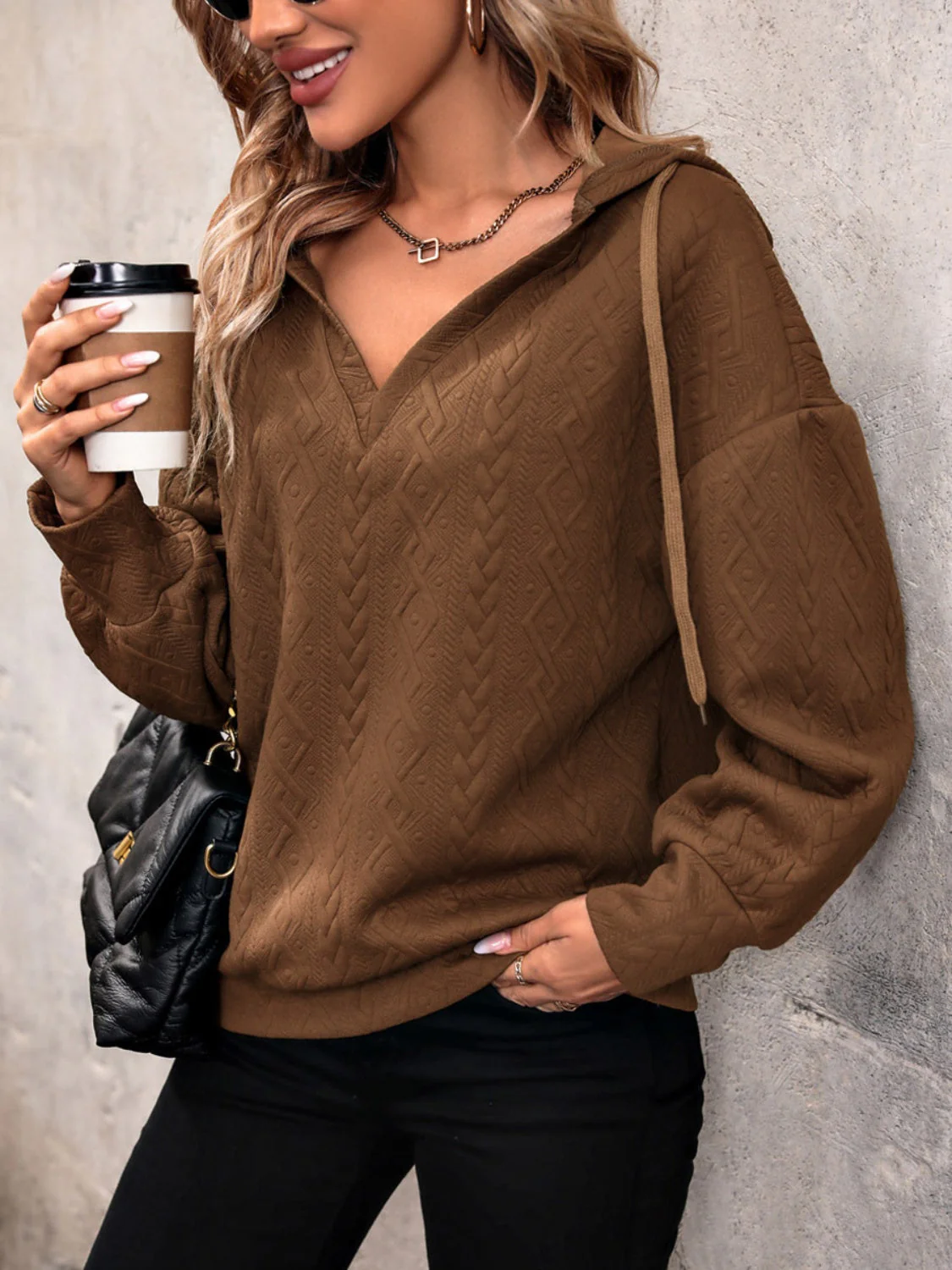 Louise | Long sleeve hoodie with drawstring and dropped shoulders - Image 4