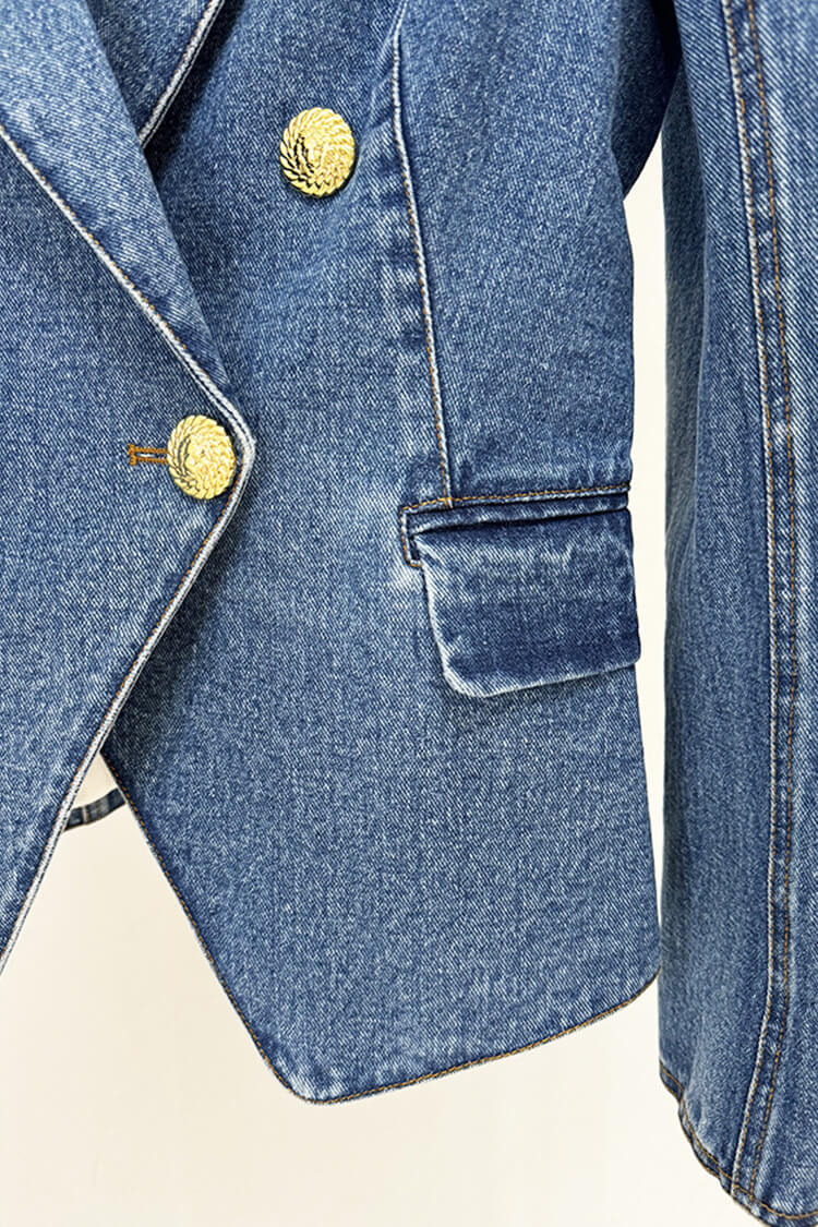 Louise | Vintage gold button denim jacket, high waist tulip skirt, two piece dress - Image 4