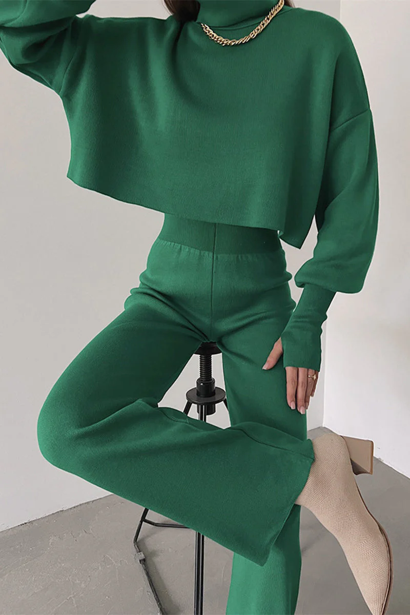 Lucía | Casual solid color turtleneck long sleeve two piece sweater - Image 2