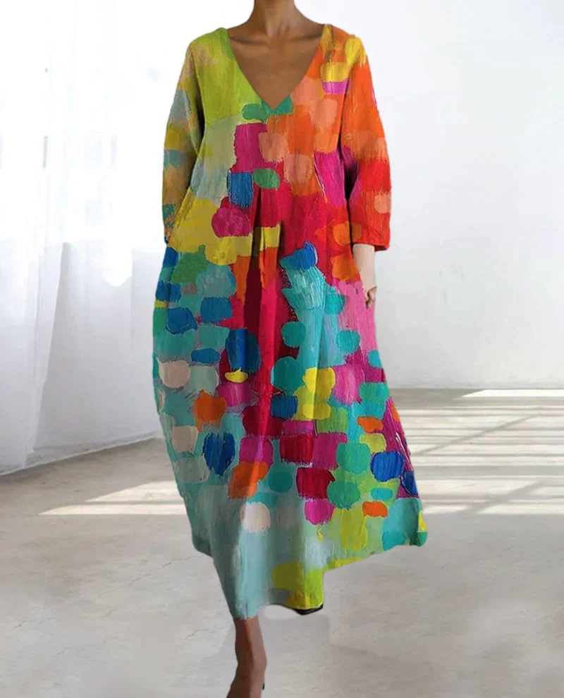 Luciana® | Colorful Printed V-Neck Dress - Image 3