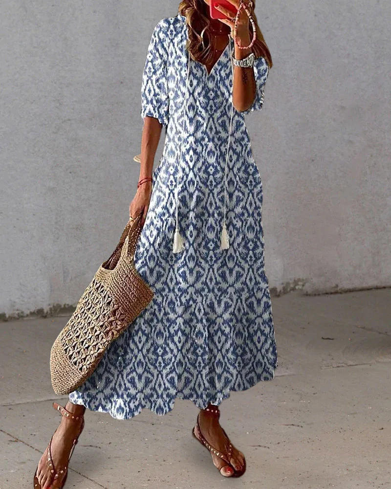 Luciana® | Printed Long Dress With V-Neck And Half Sleeves - Image 3
