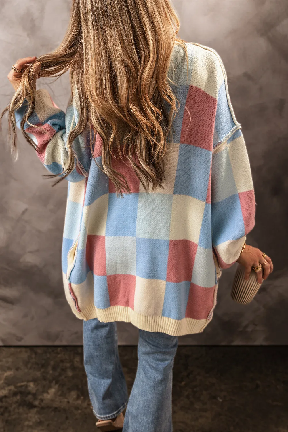 Lucie | Color block cardigan with open front and long sleeves - Image 4