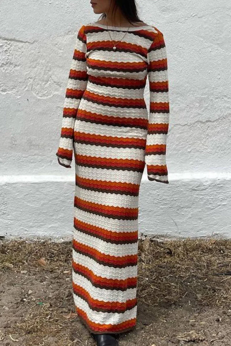 Lucrecia | Casual Striped Long Sleeve O-Neck Contrast Vacation Dresses - Image 2
