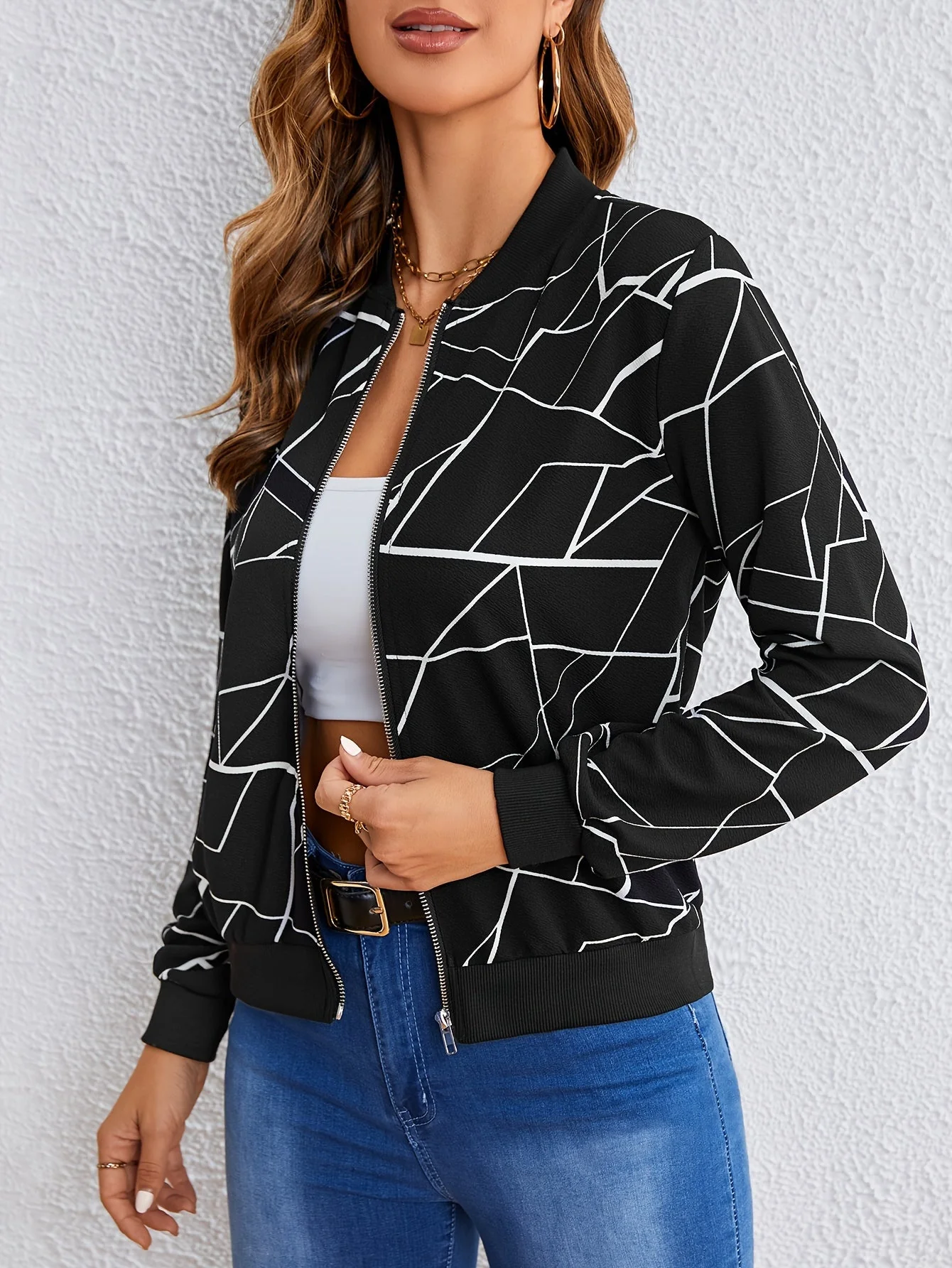 Ludmila | Zip-up jacket with geometric print - Image 4