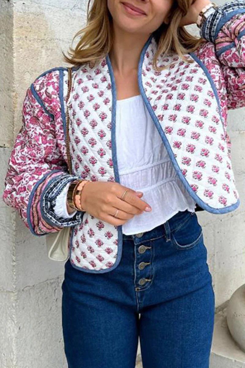 Luisa | Cute outerwear with patchwork cardigan collar and British style print - Image 2