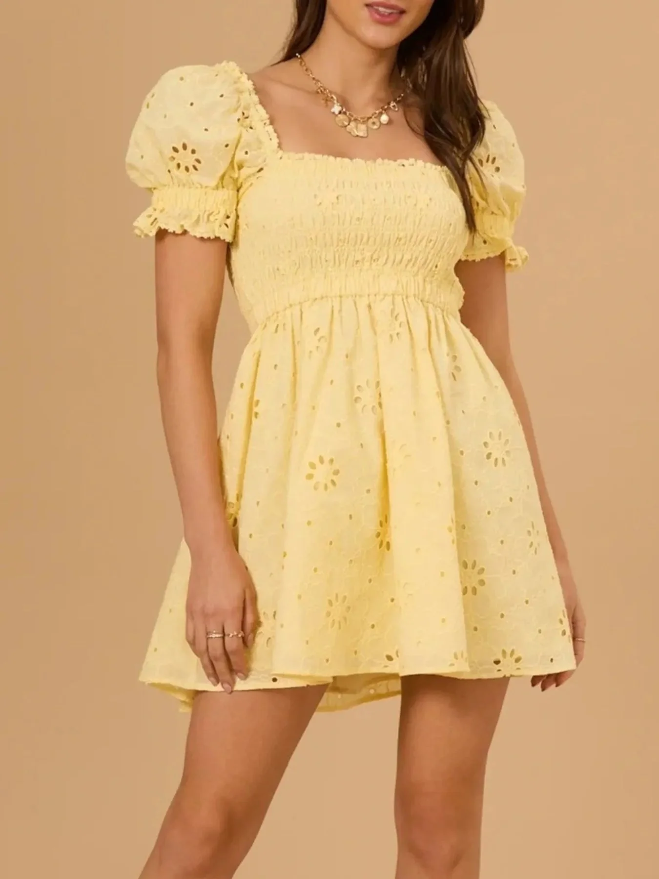 Maddalena® | Puff Sleeve Open Back Mini Dress - Image 3