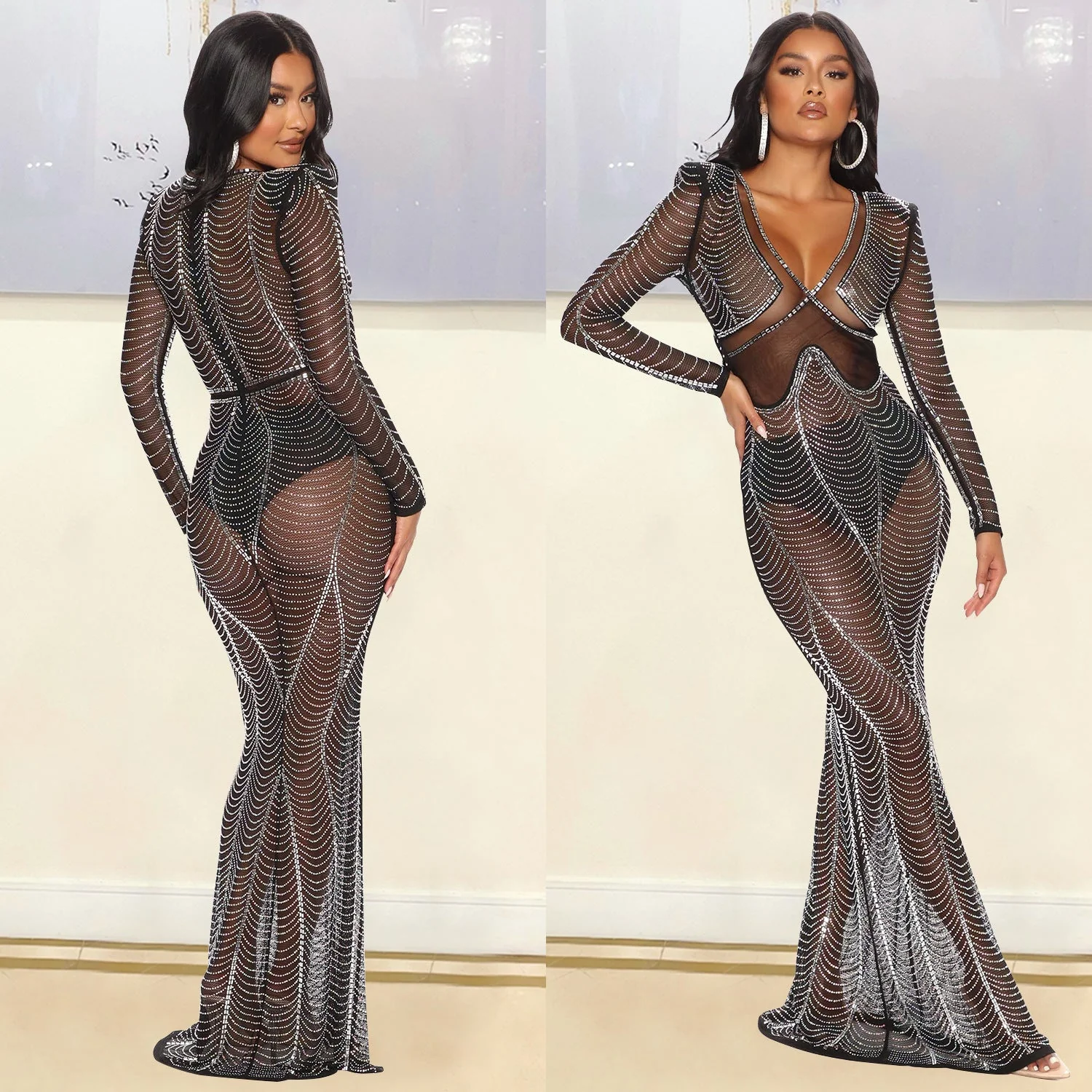 Magaly® | Women'S Evening Dress Made Of Mesh With Rhinestone Decorations - Image 2