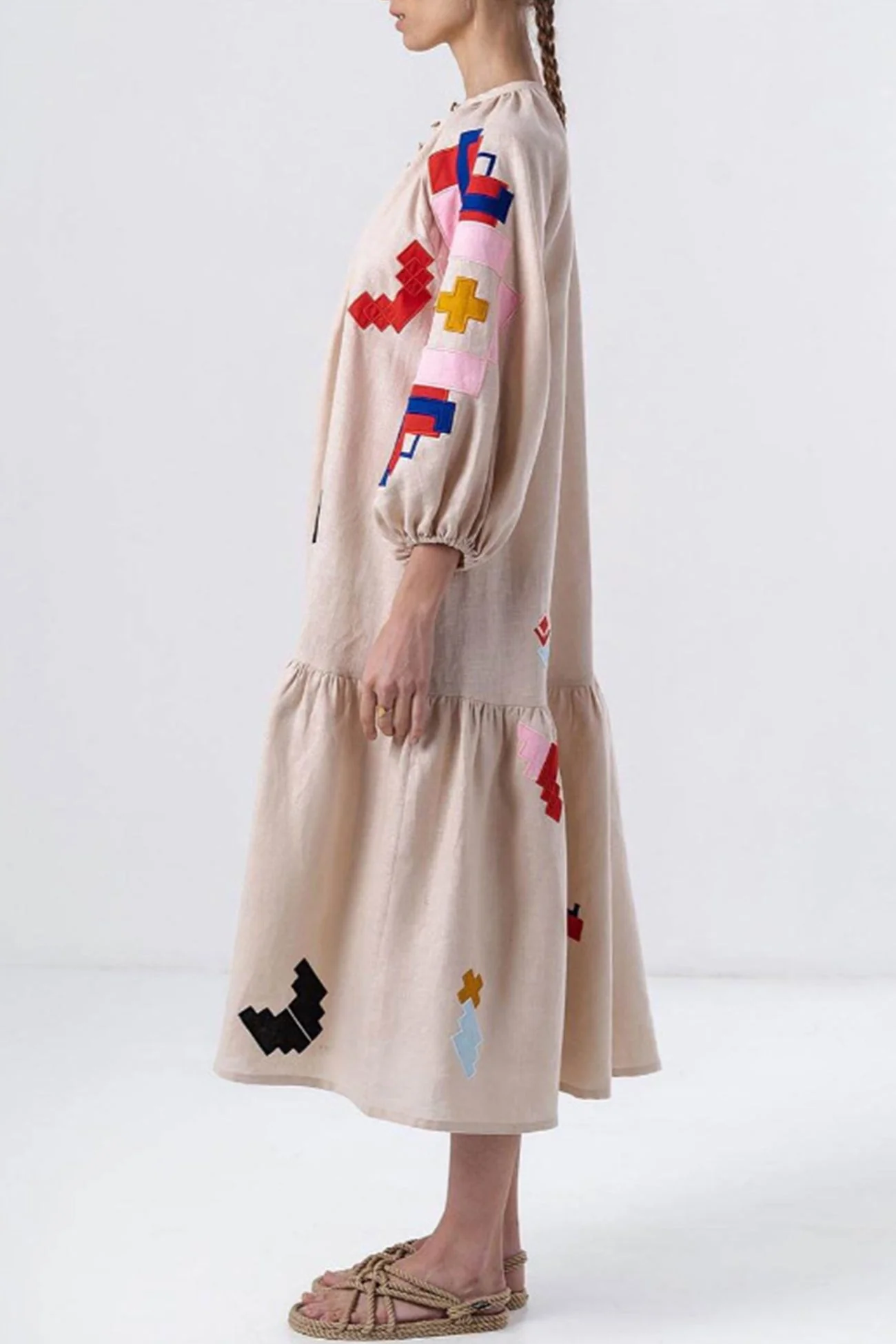 Magda | Printed linen dress with lantern sleeves - Image 4