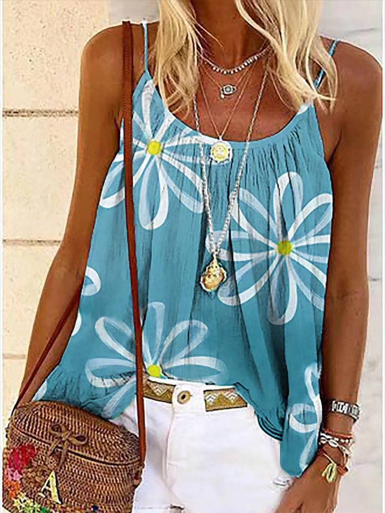 Magdalena® | Summer Women Print Sweet Sling Lotus Leaf Blouse - Image 3