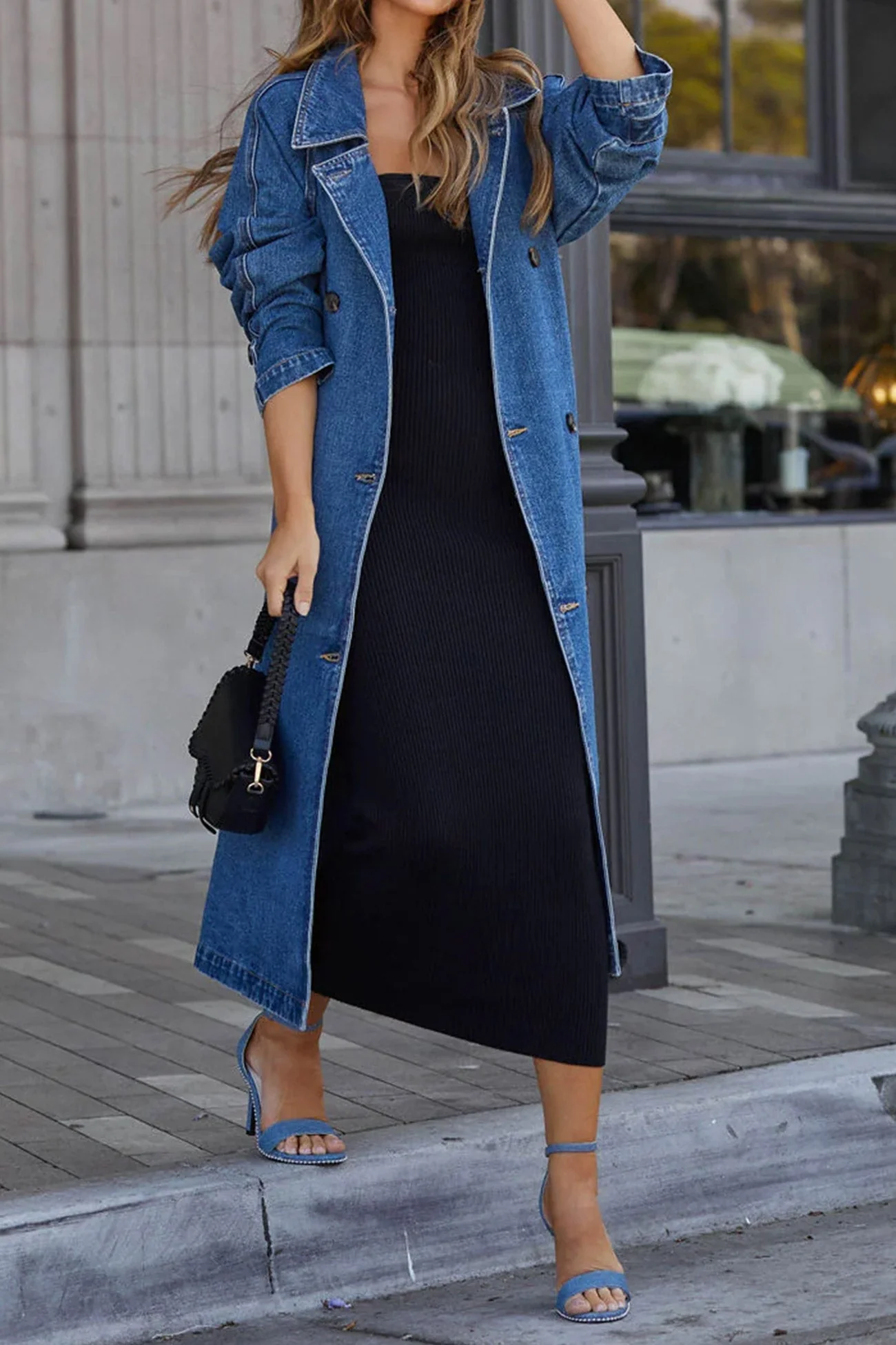 Maite | Double-breasted denim trench coat with straps - Image 3