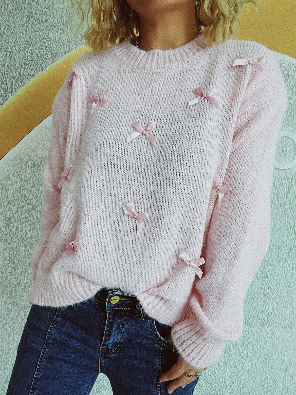 Maite | Long-sleeved sweater with a crew neck and bow trim - Image 9
